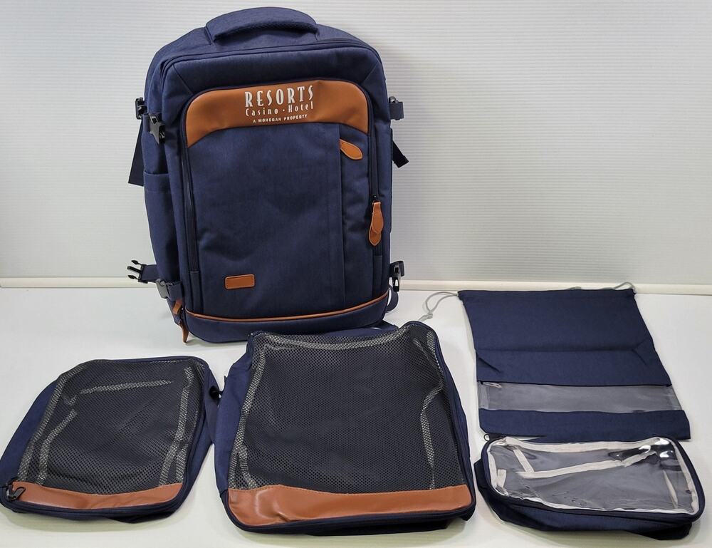 D) Resorts Casino Hotel Promotional Expandable Luggage Backpack Bag Set 5 Blue